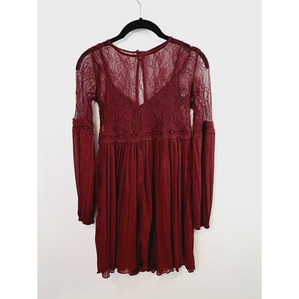 Abercrombie & Fitch Women's Maroon Sheer Lined Tunic Lace Pleated XS